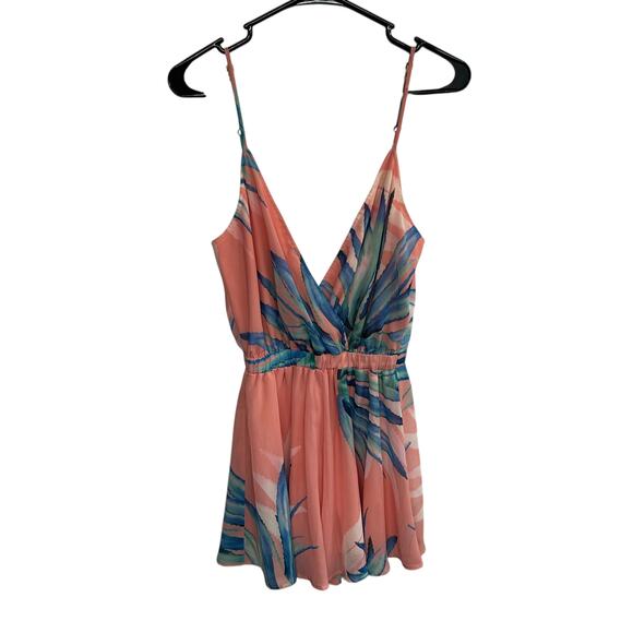Tropical Palm Print Olympia Romper Show Me Your Mumu Coral Pink Festival Small - Picture 1 of 7